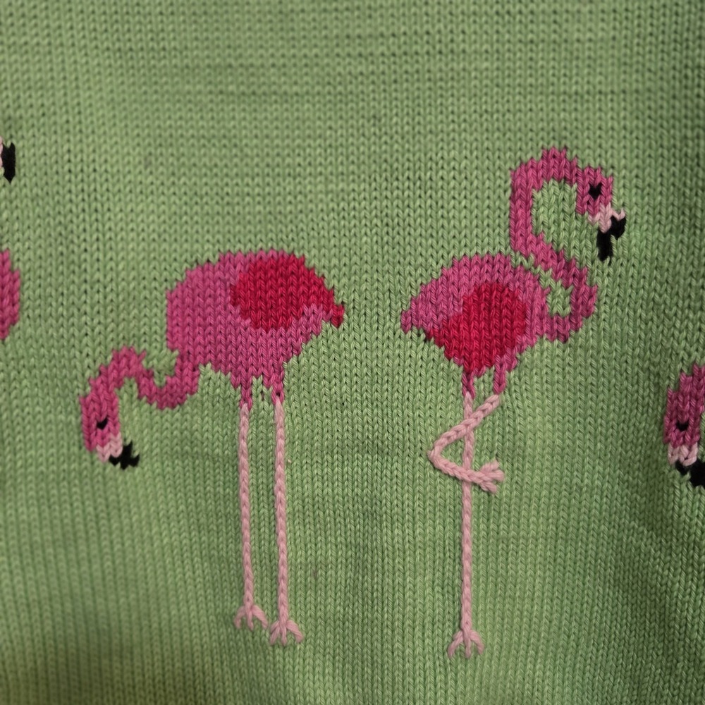 Vintage‎ 90s Rey Wear Size S Green Flamingo Hand Knit Cardigan - Picture 6 of 7